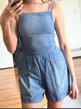 Zara Women's Short Denim Jumpsuit Romper Light Blue L. Excellent Condition